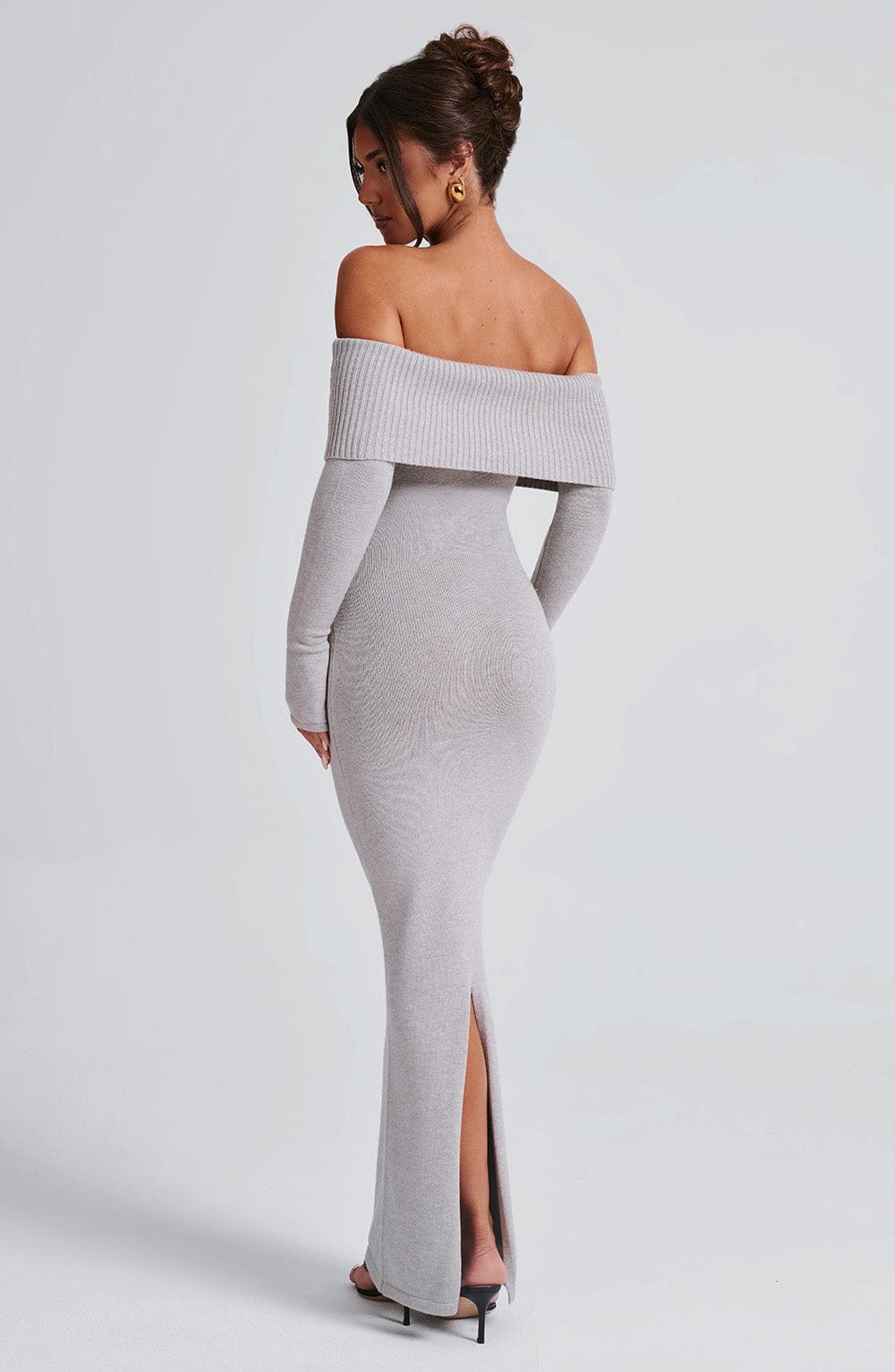 minilena Beverley Knit Maxi Dress Light Grey Marl
