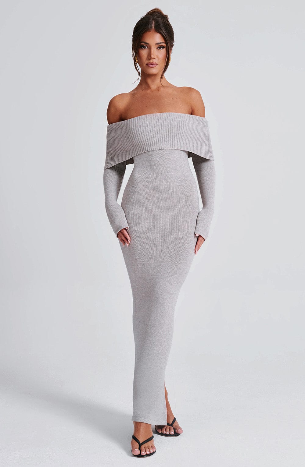 minilena Beverley Knit Maxi Dress Light Grey Marl