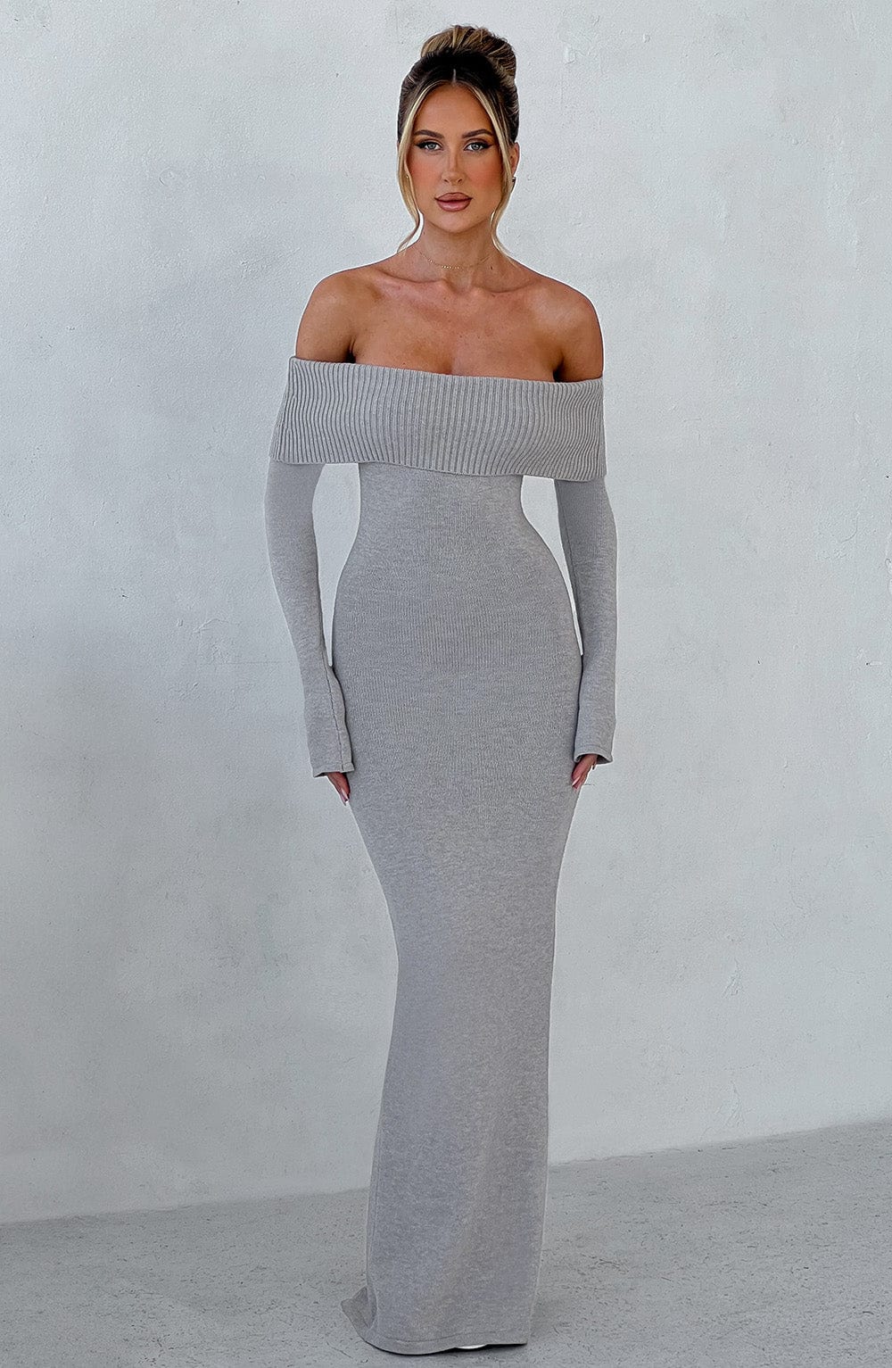 minilena Beverley Knit Maxi Dress Light Grey Marl