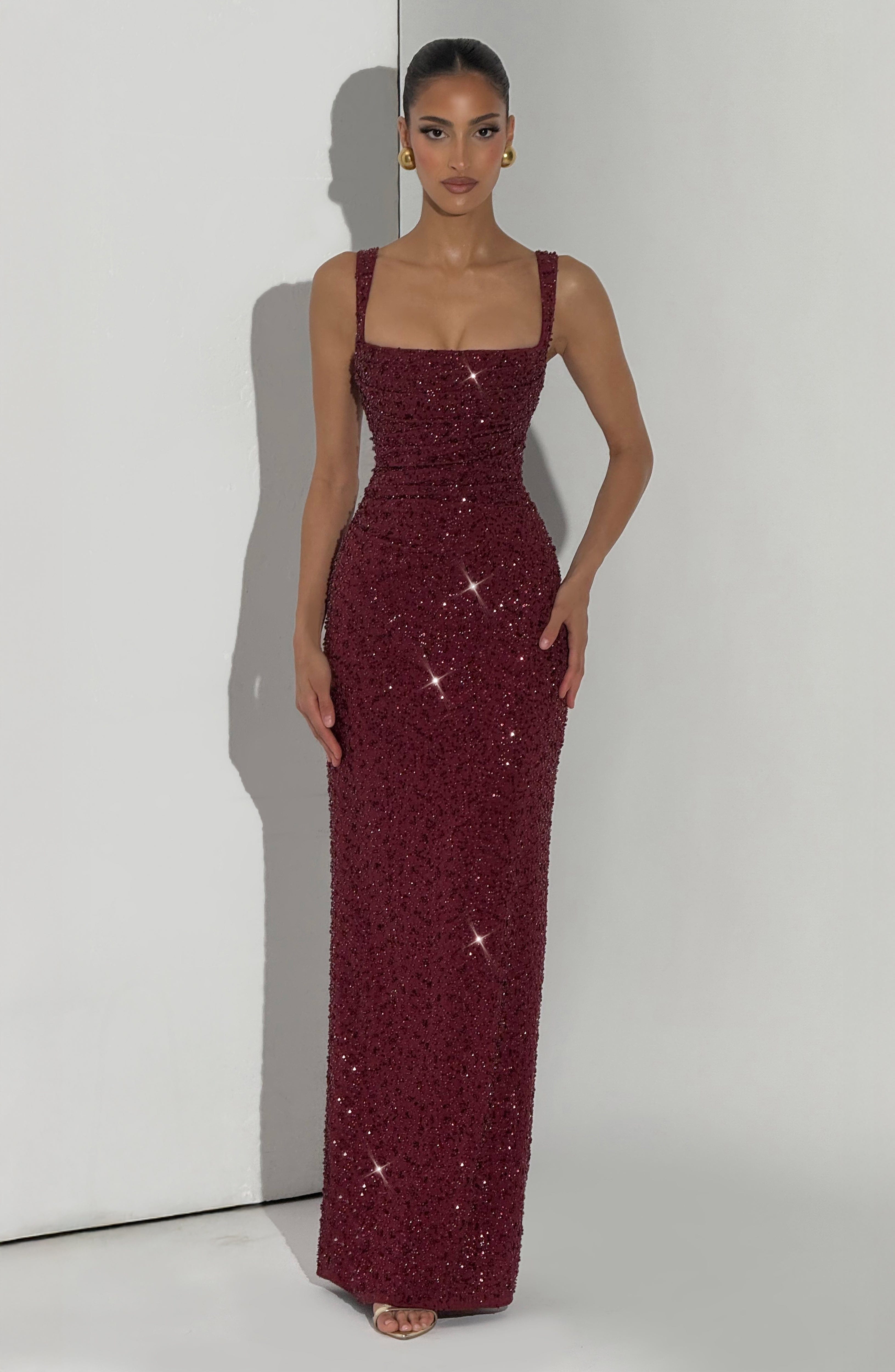 minilena Calanthe Maxi Dress Burgundy Sparkle