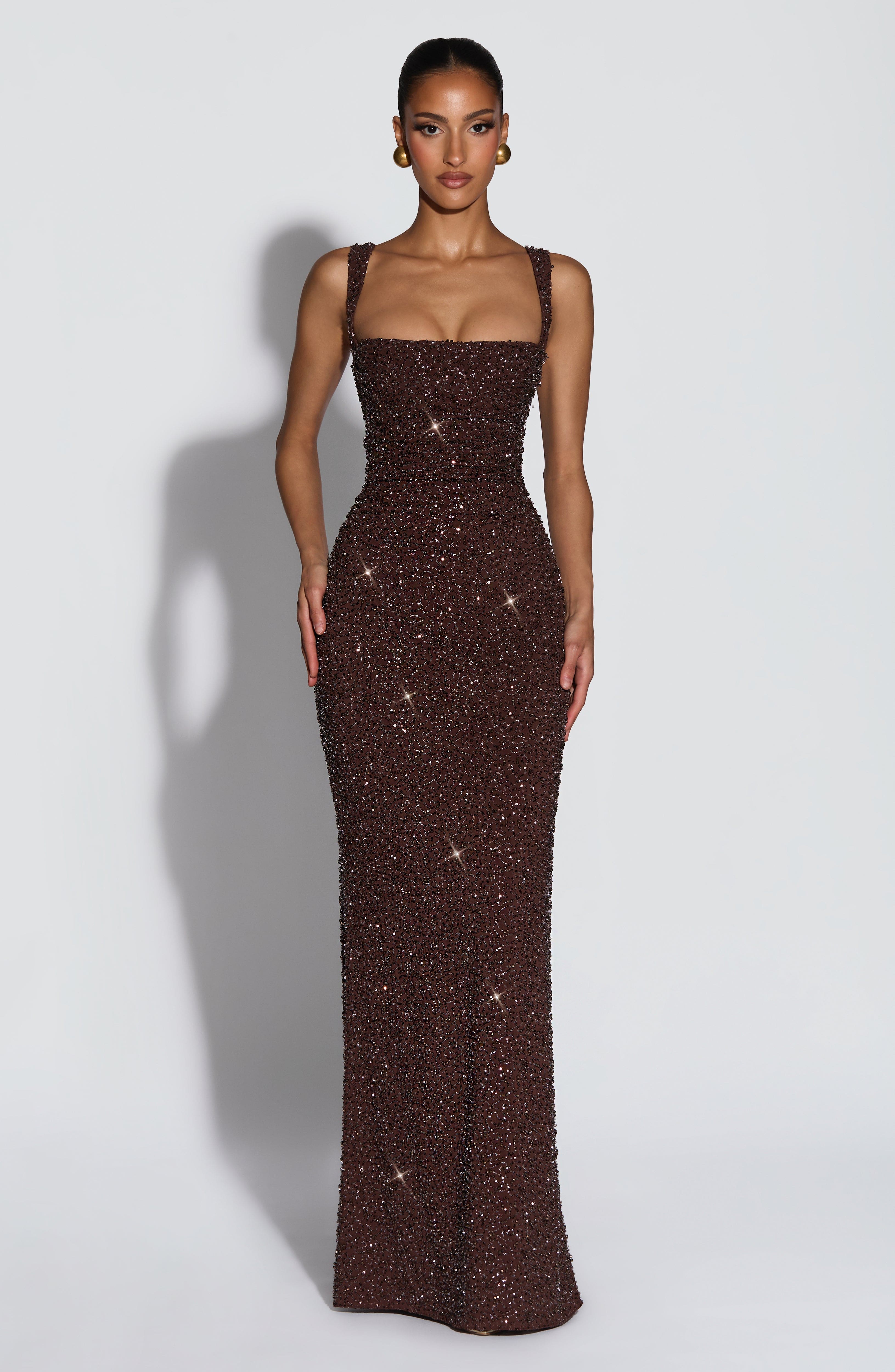 minilena Calanthe Maxi Dress Plum Brown Sparkle
