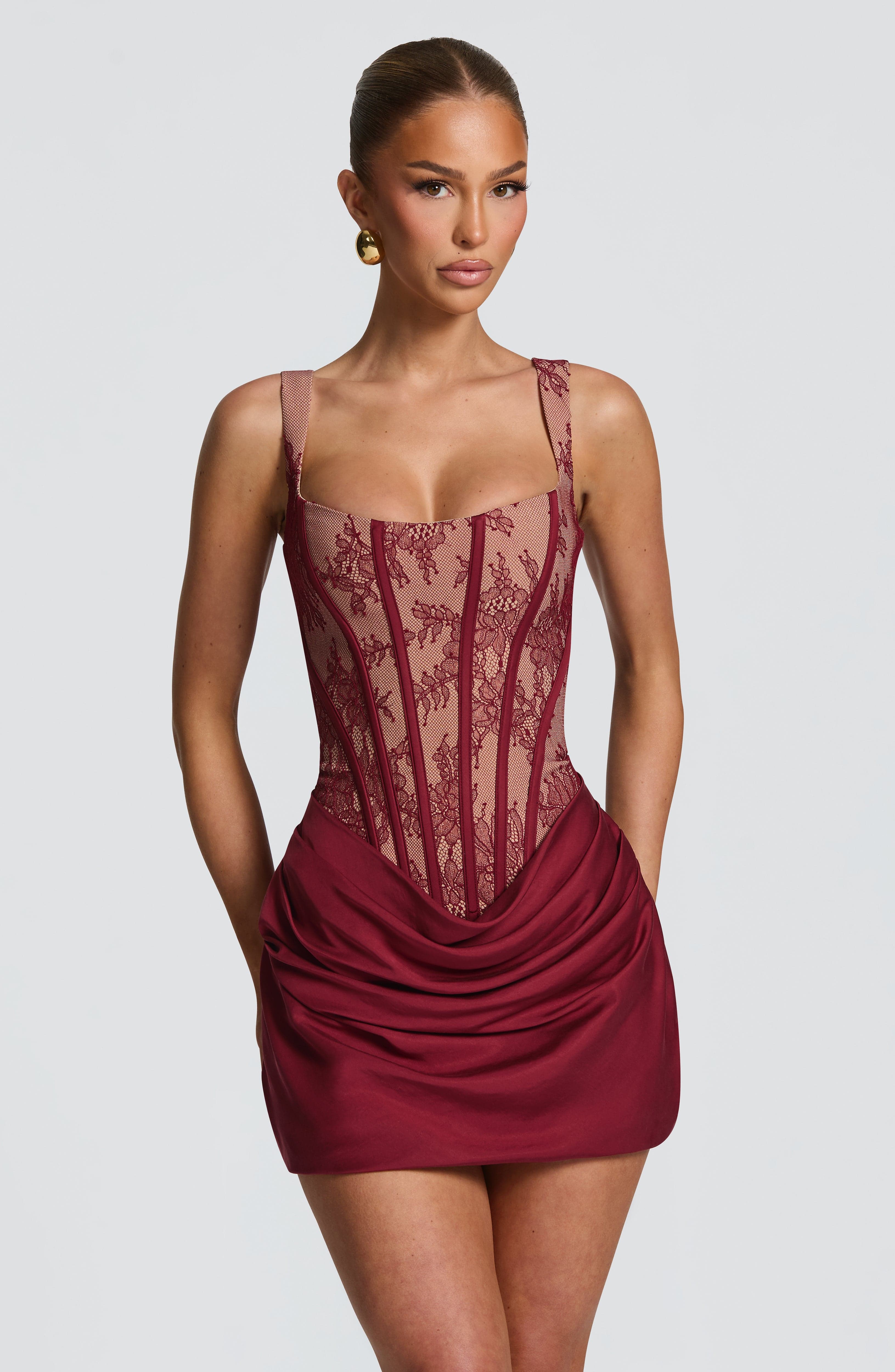 minilena Cornelia Mini Dress Burgundy Lace