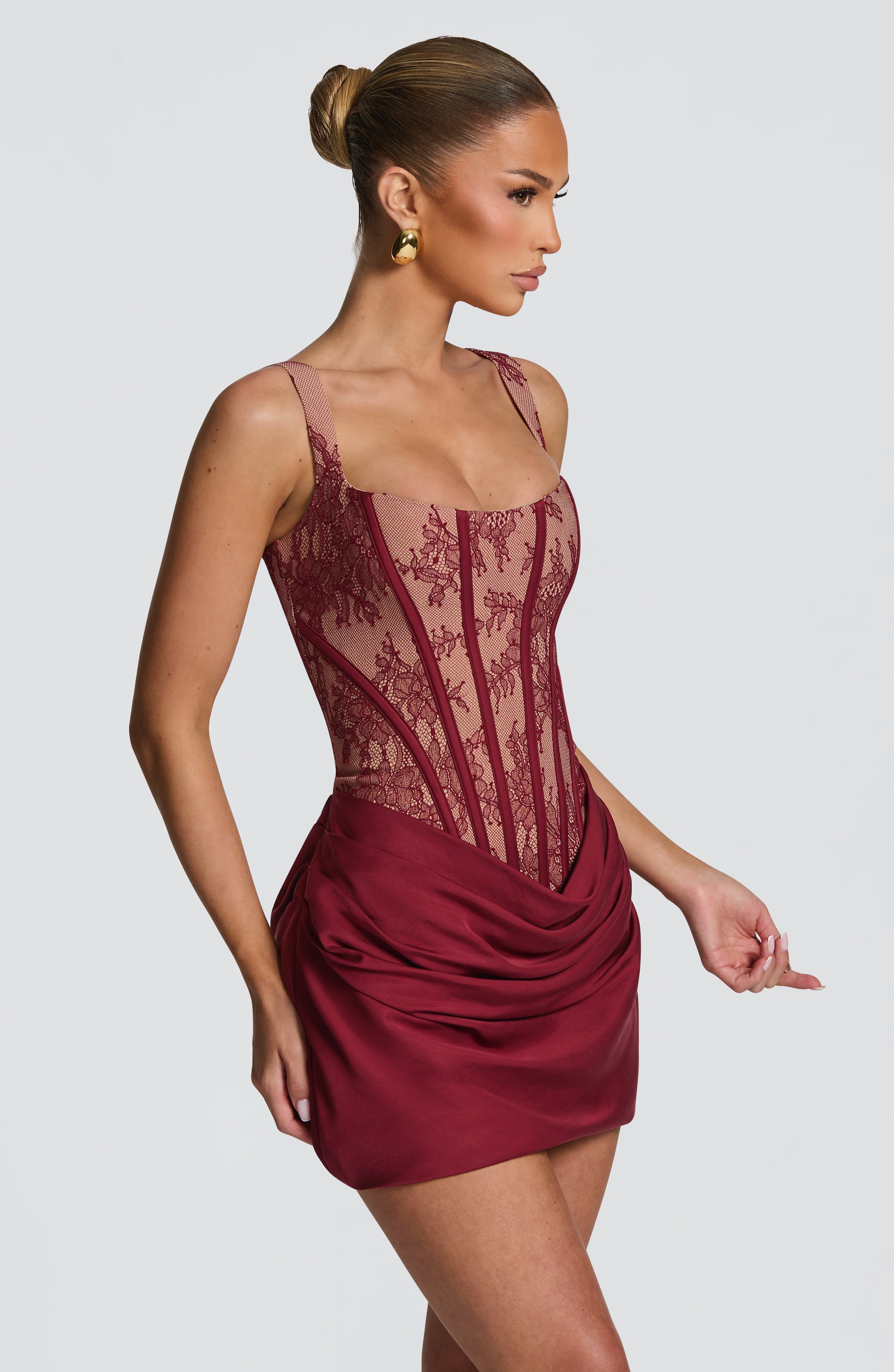 minilena Cornelia Mini Dress Burgundy Lace