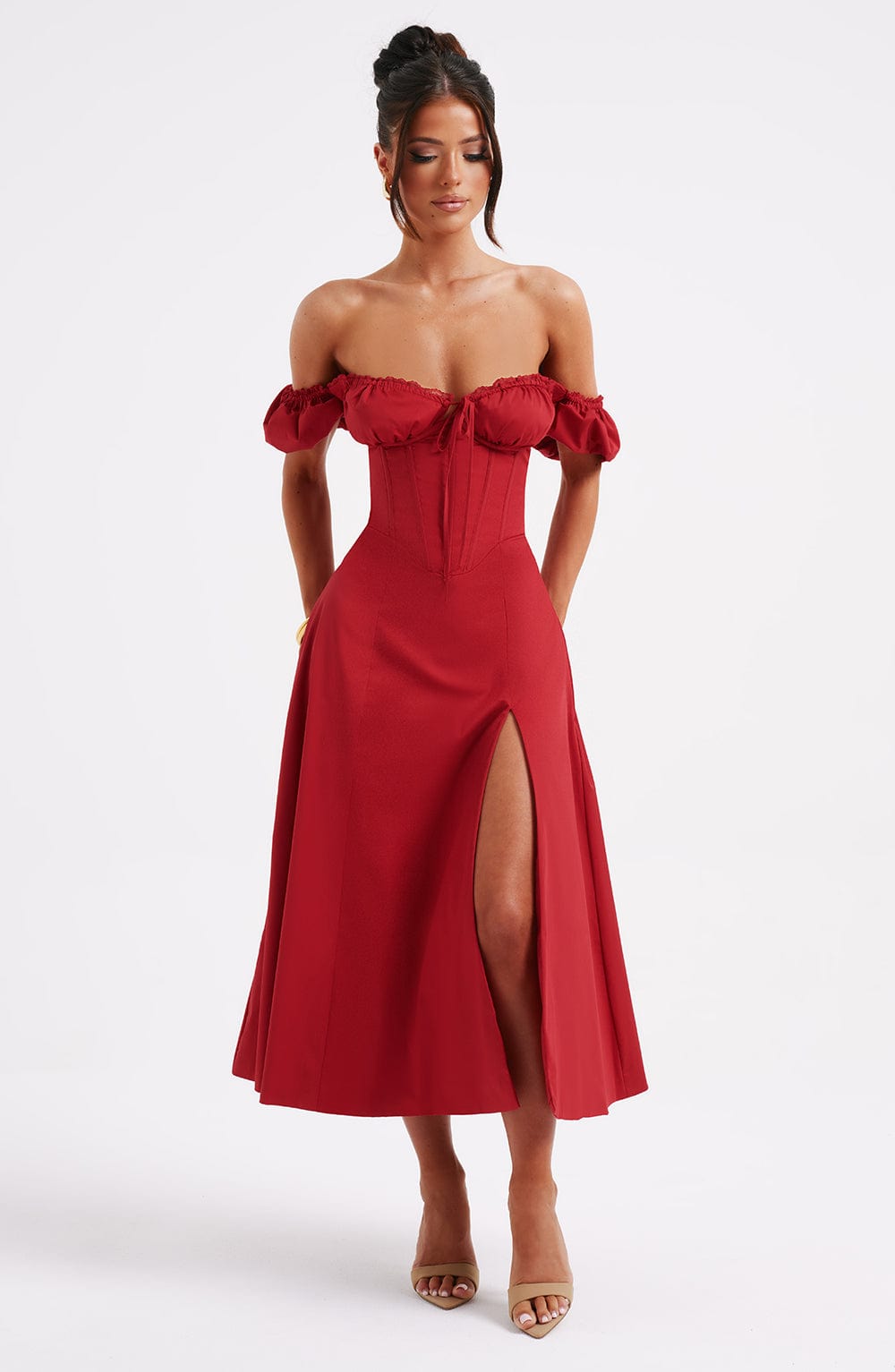 minilena Courtney Midi Dress Red