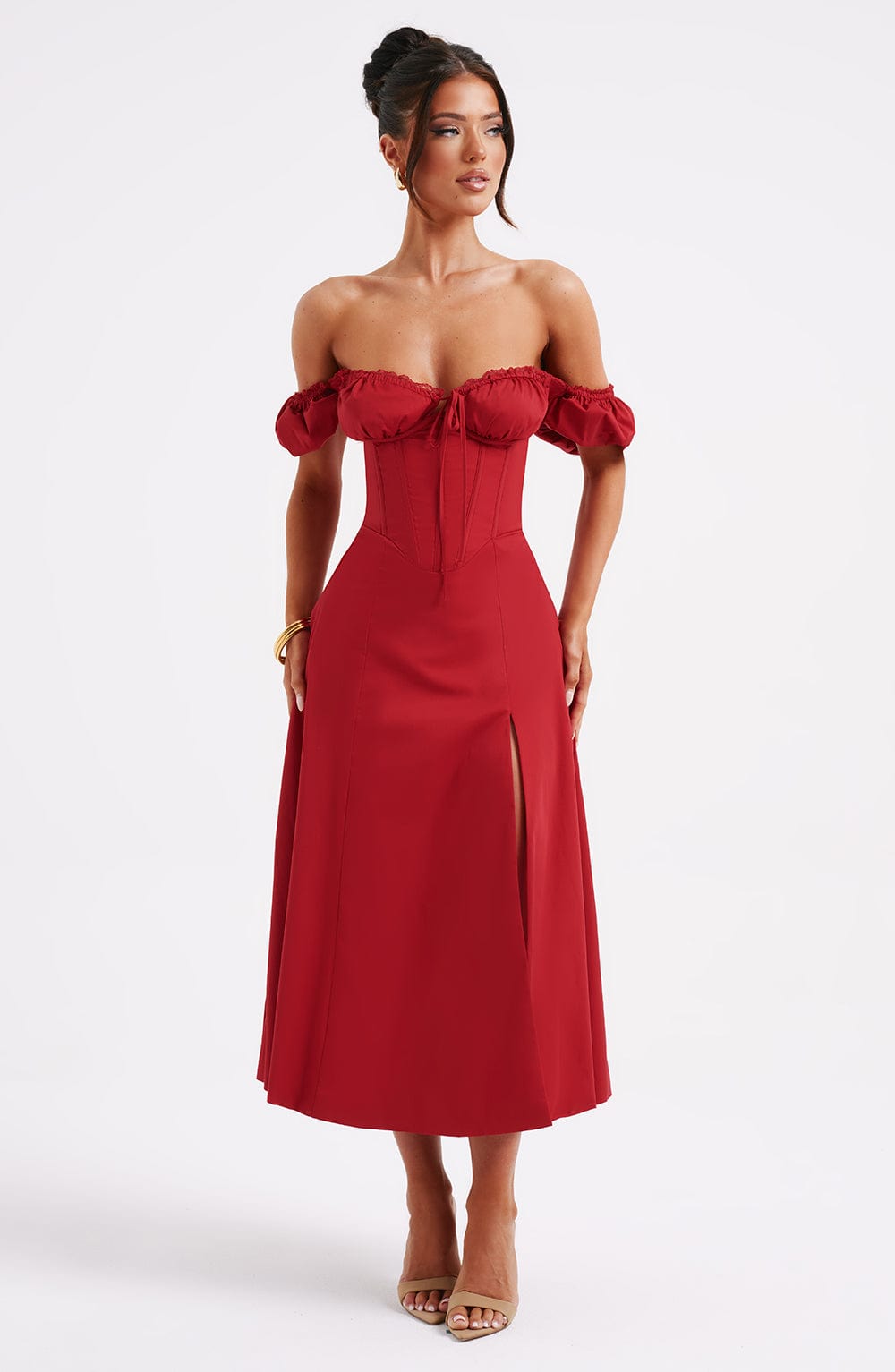 minilena Courtney Midi Dress Red