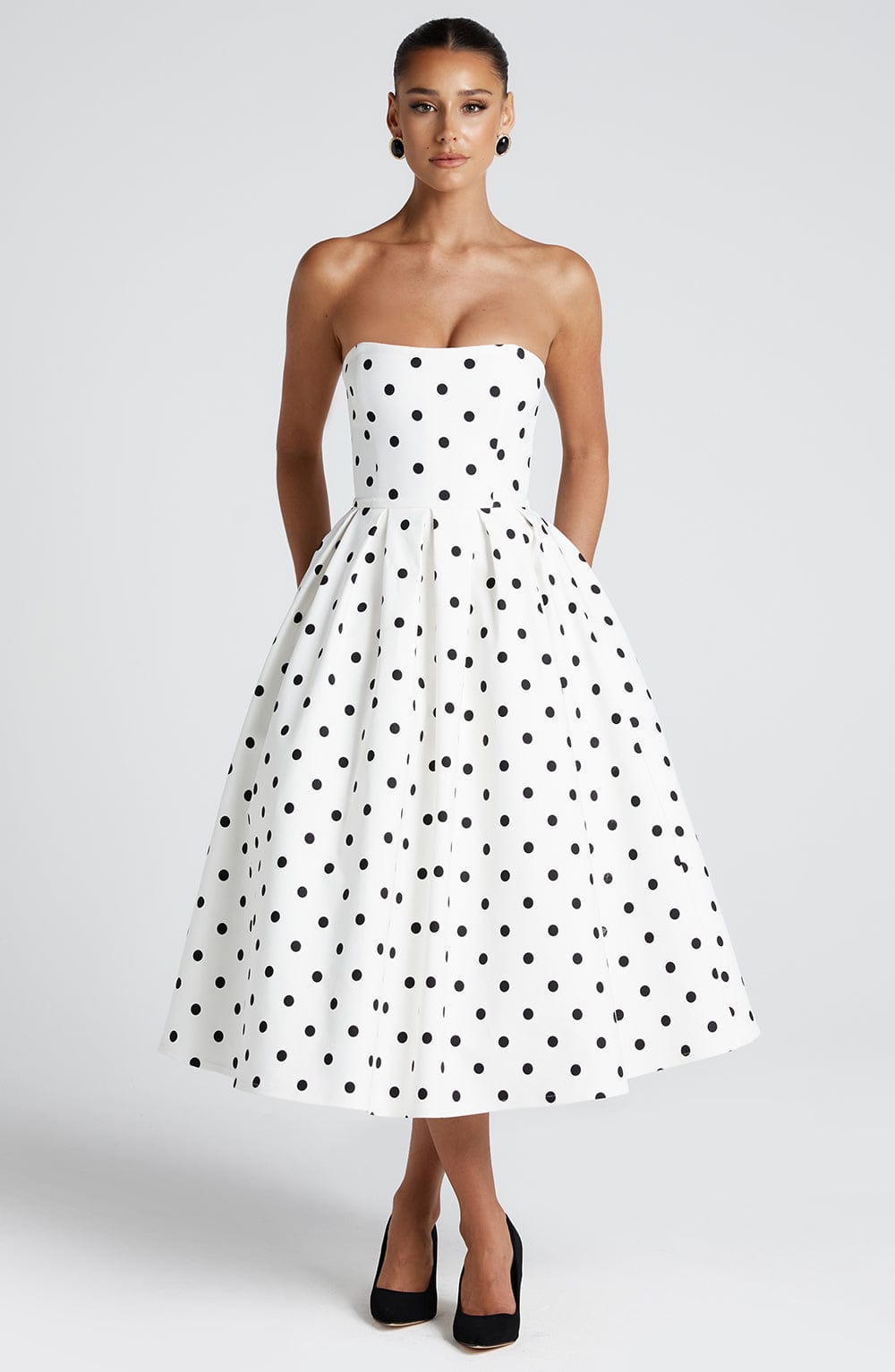 minilena Edith Midi Dress Black Polka Dot Print
