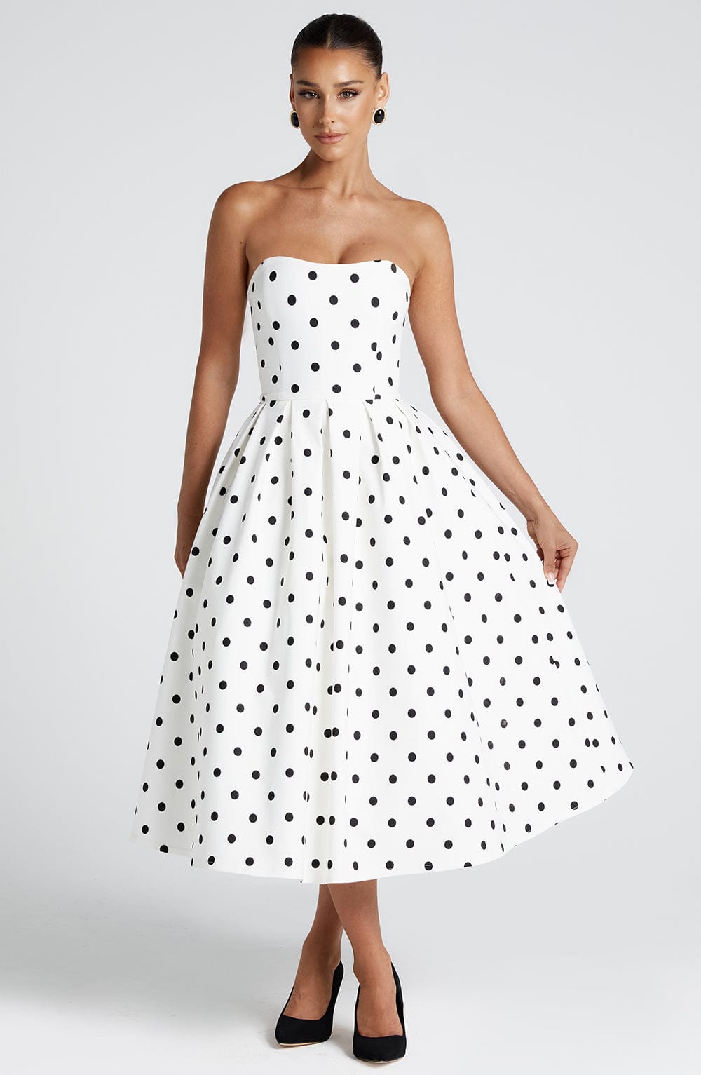 minilena Edith Midi Dress Black Polka Dot Print