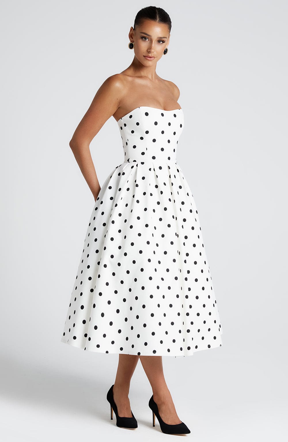 minilena Edith Midi Dress Black Polka Dot Print