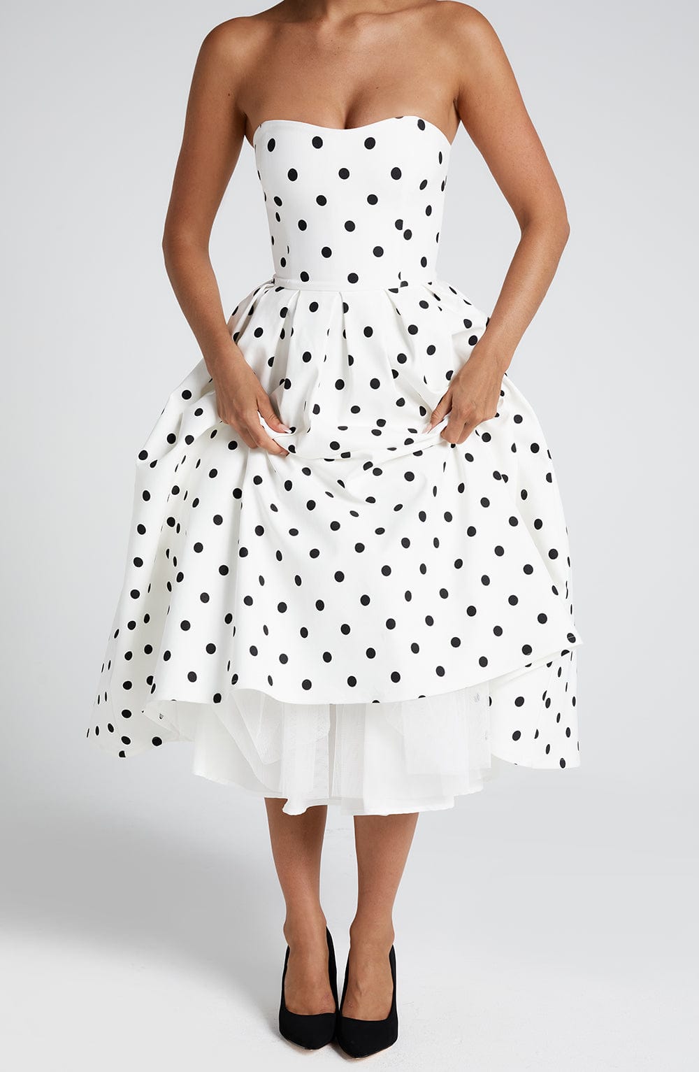 minilena Edith Midi Dress Black Polka Dot Print