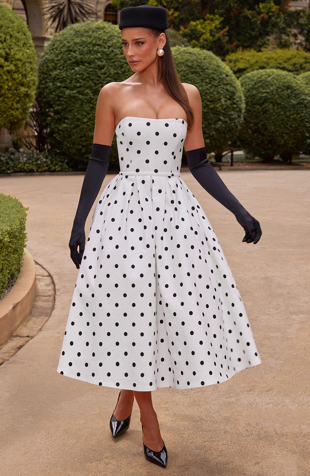 minilena Edith Midi Dress Black Polka Dot Print