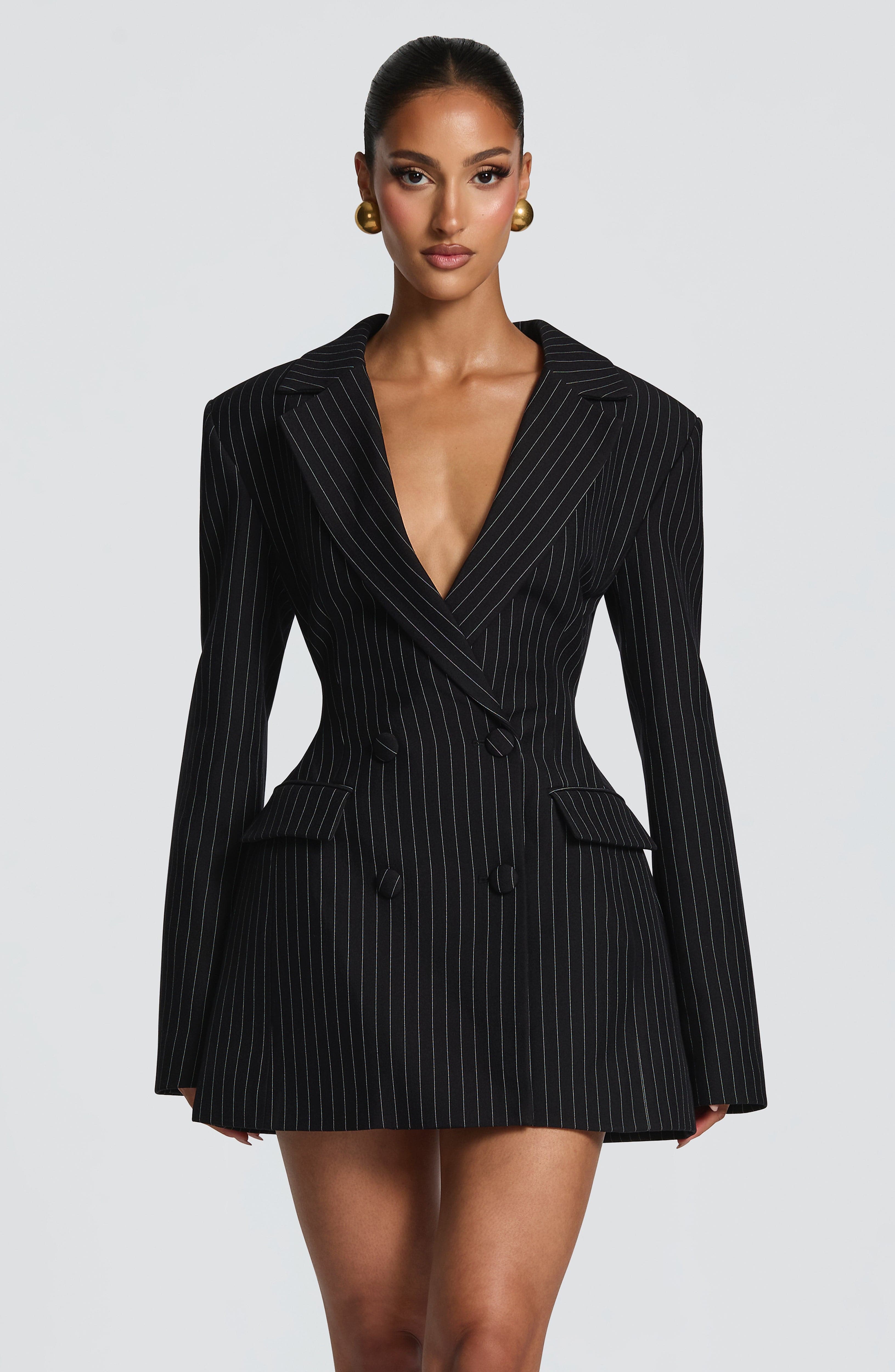 minilena Elvira Mini Dress Black Pinstripe
