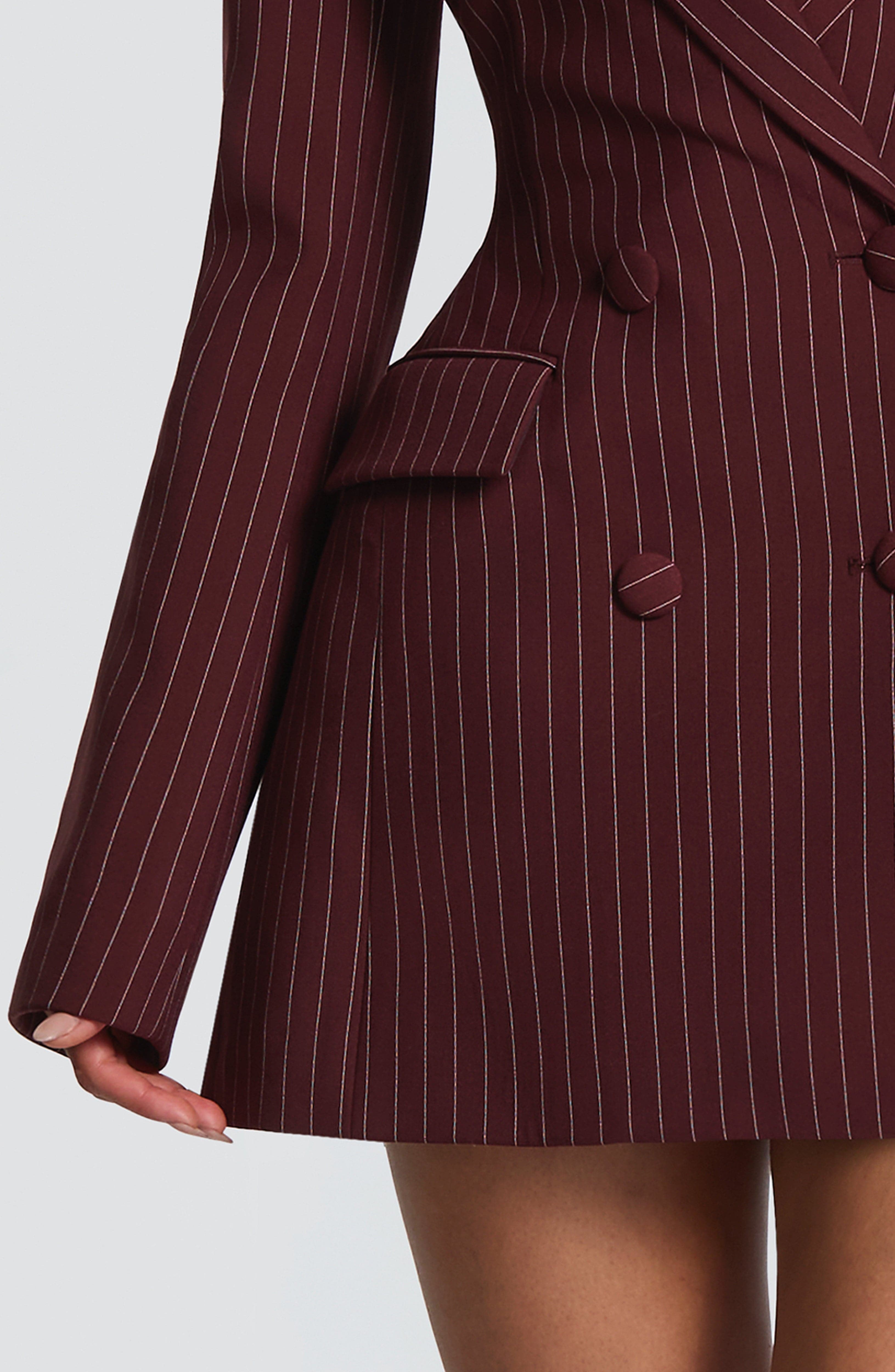 minilena Elvira Mini Dress Burgundy Pinstripe