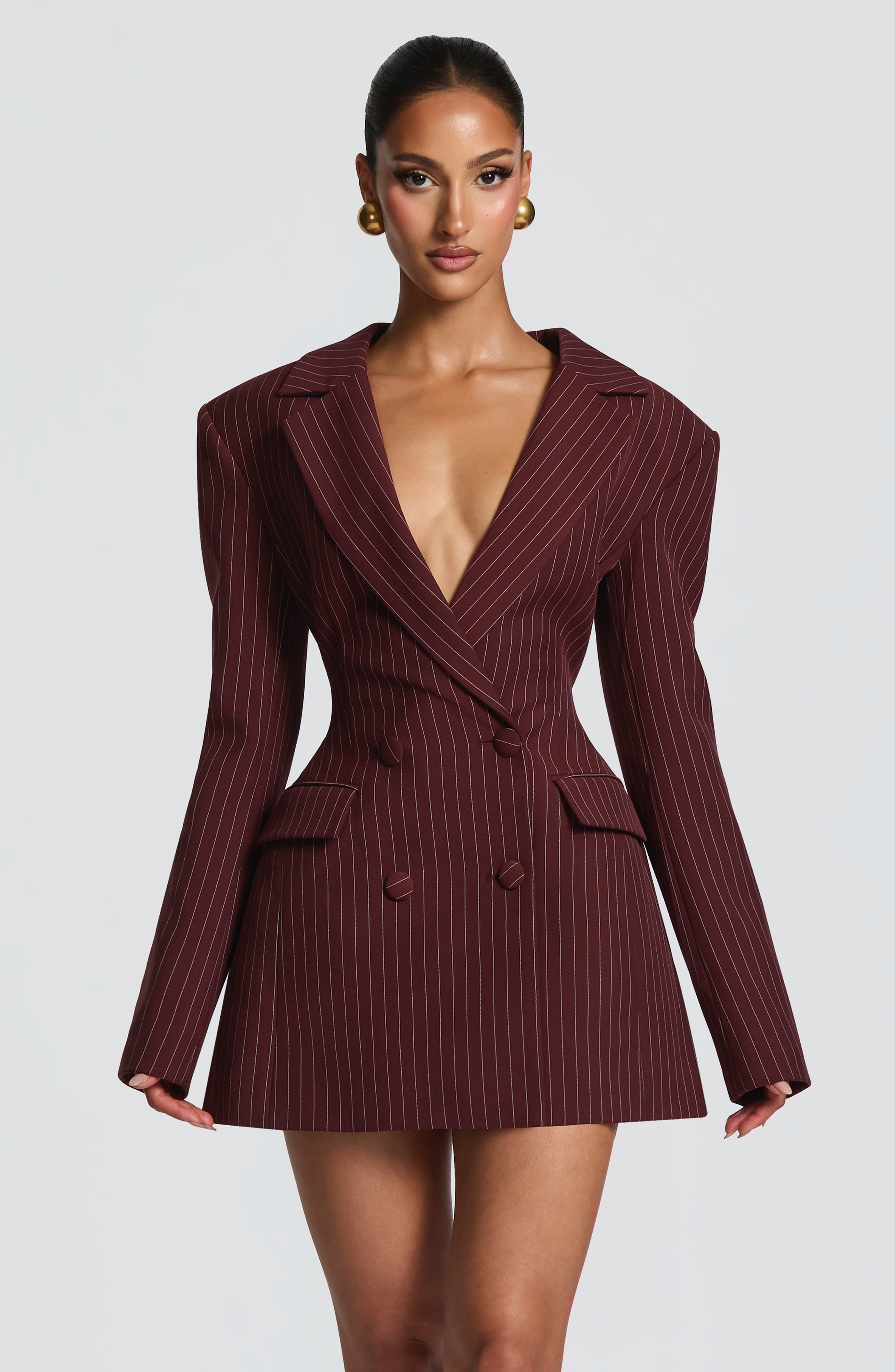 minilena Elvira Mini Dress Burgundy Pinstripe