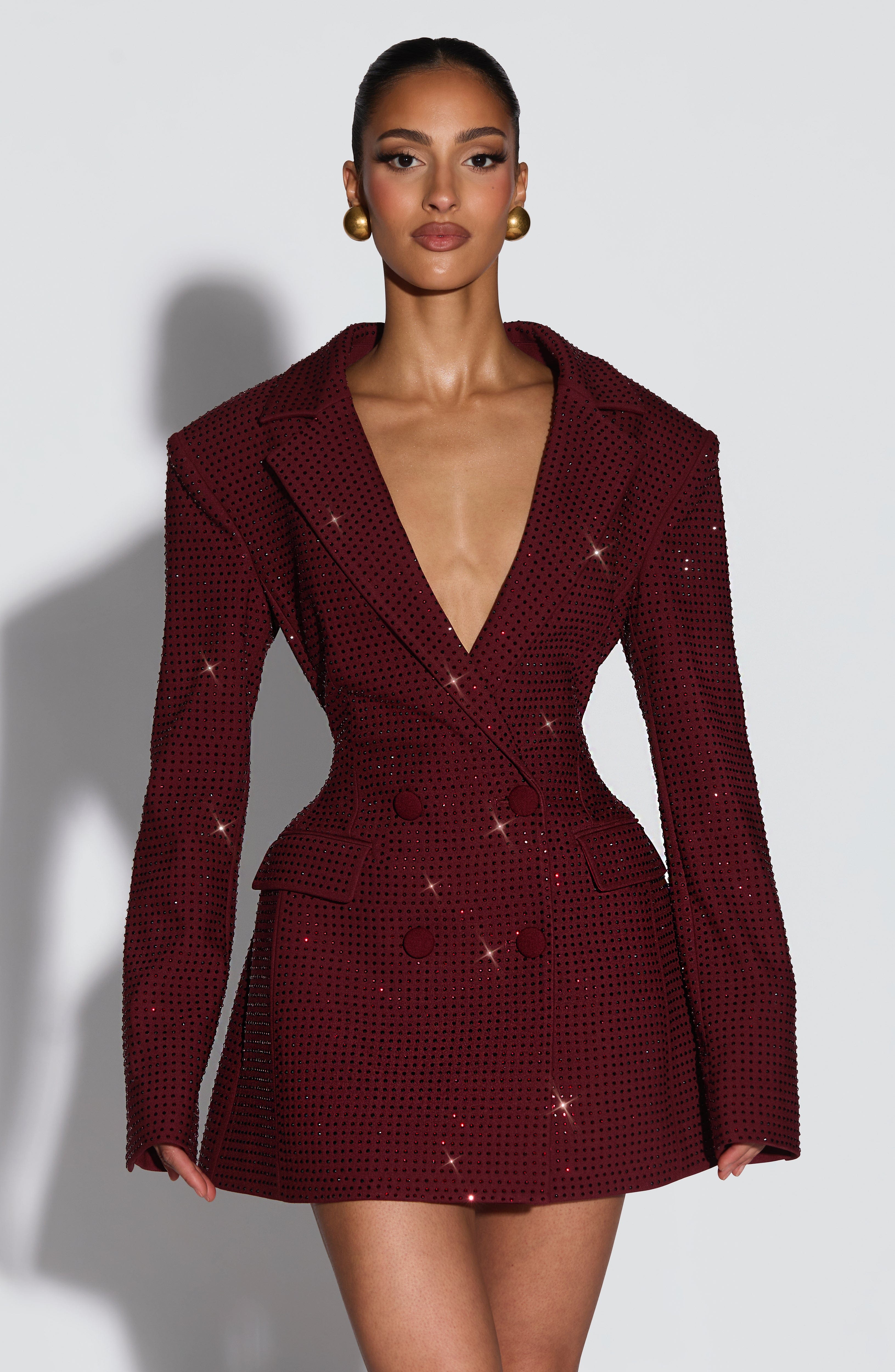 minilena Elvira Mini Dress Burgundy Sparkle