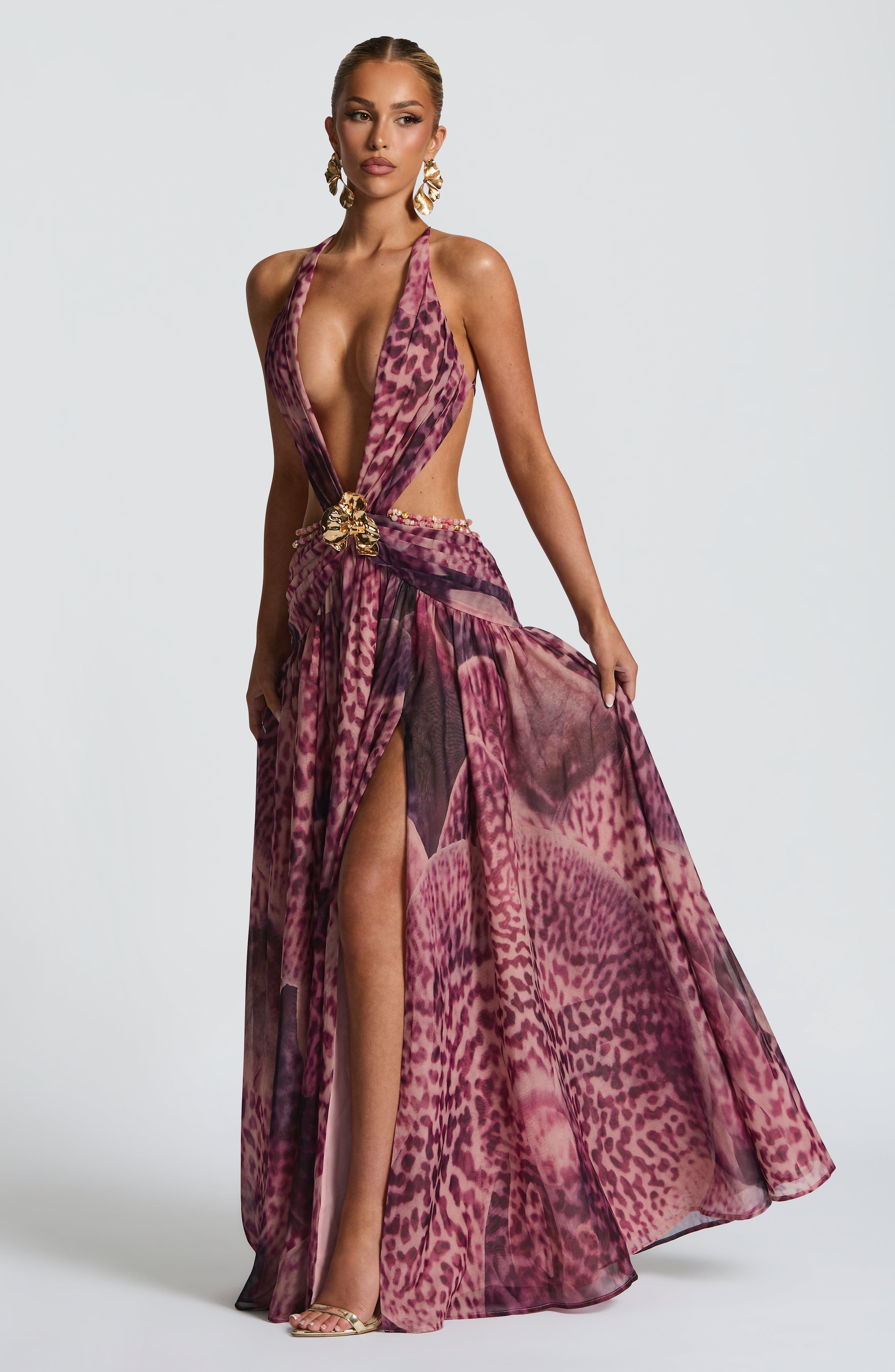 minilena Indianna Maxi Dress Magenta Orchid Print