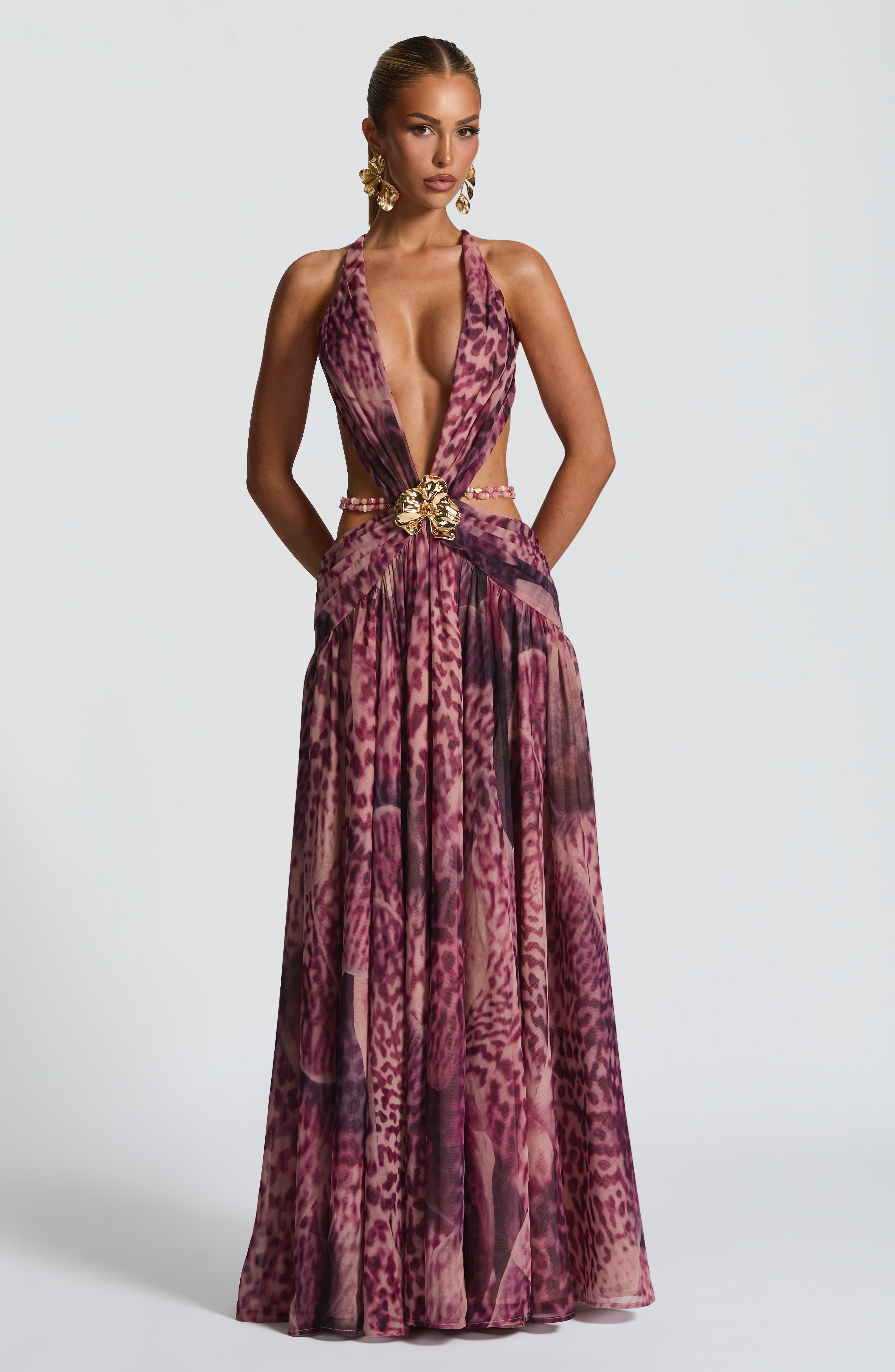 minilena Indianna Maxi Dress Magenta Orchid Print