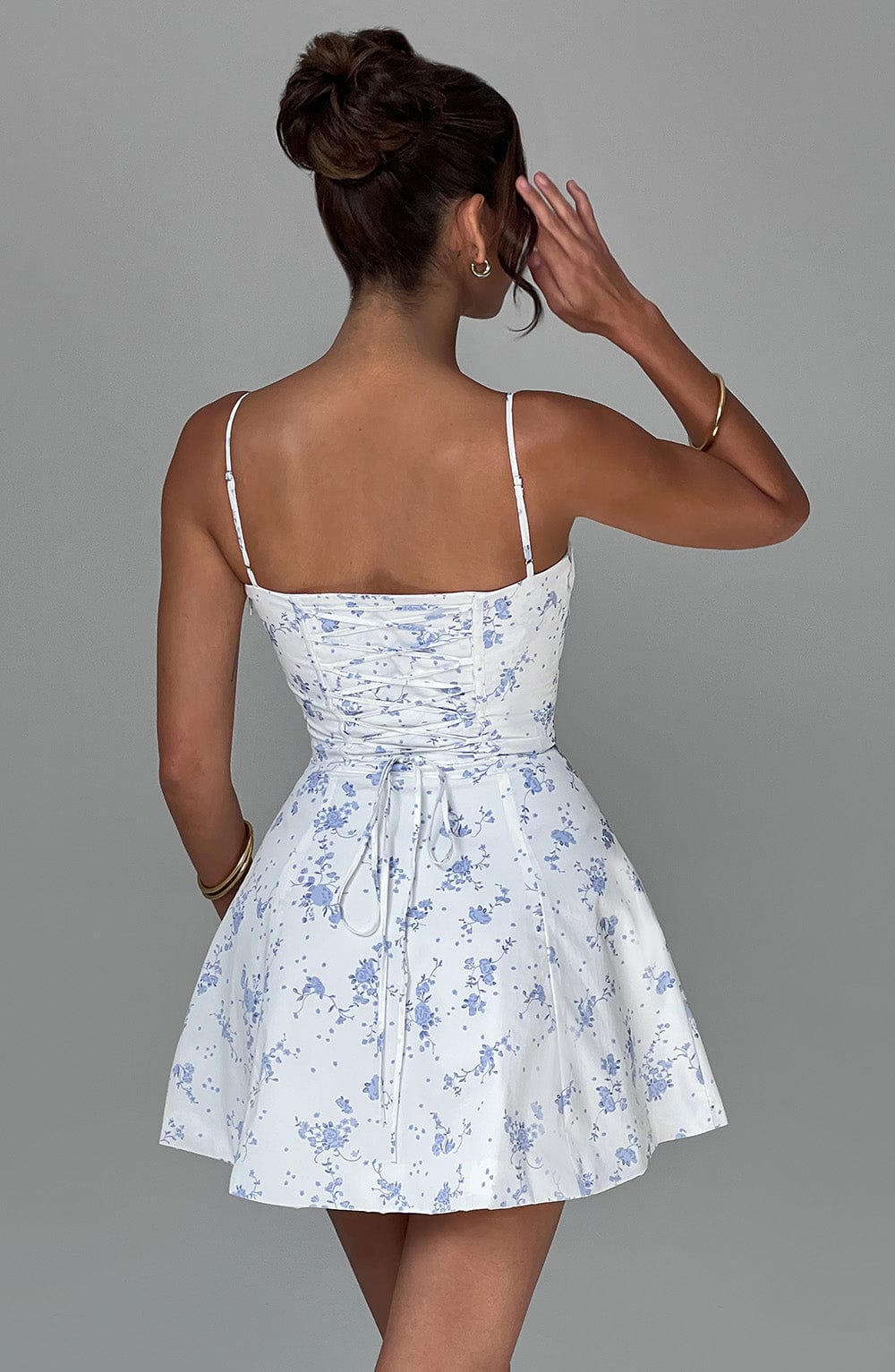 minilena Lacey Mini Dress Blue Ditsy Print