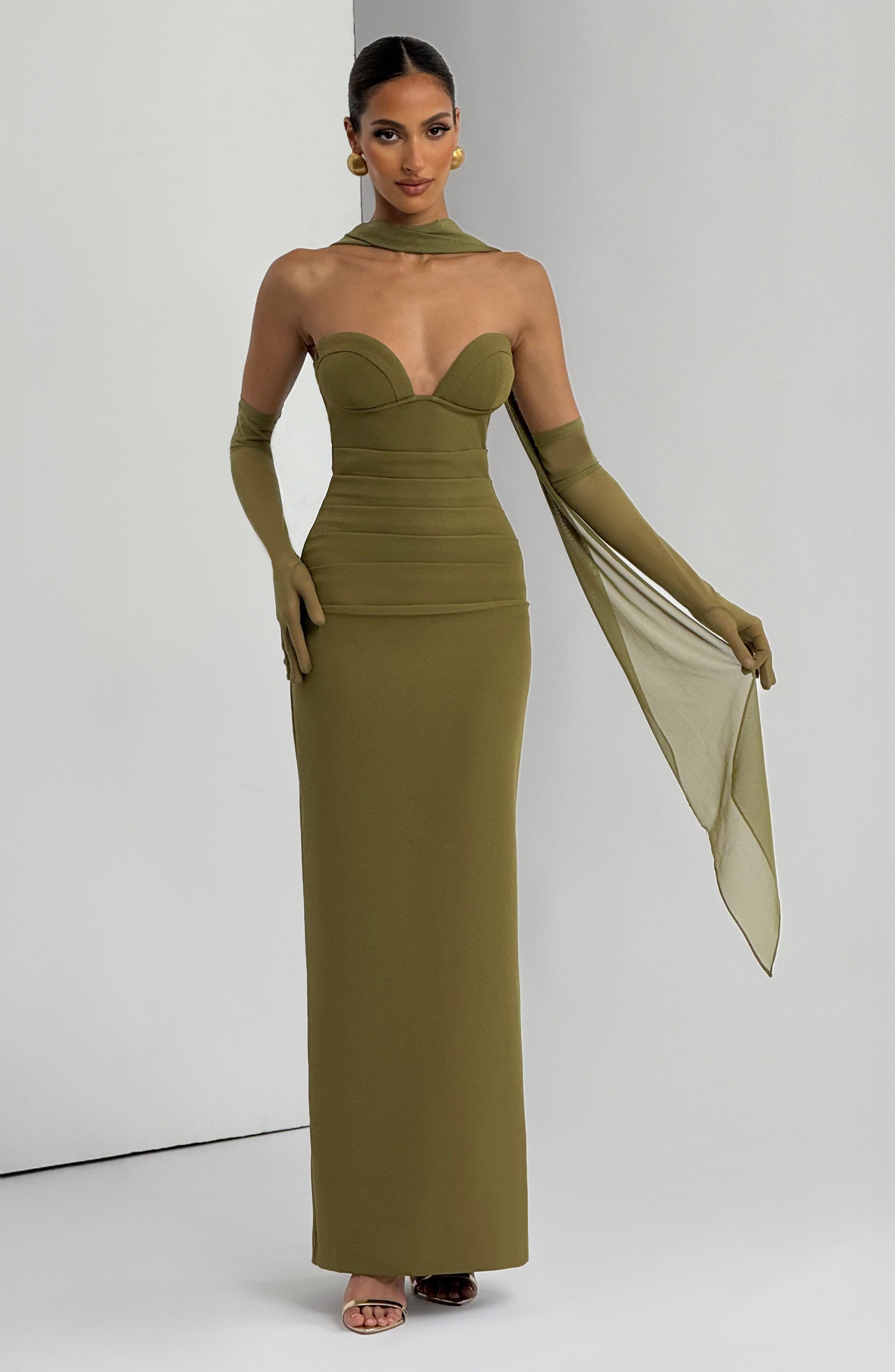 minilena Lindsey Maxi Dress Deep Olive