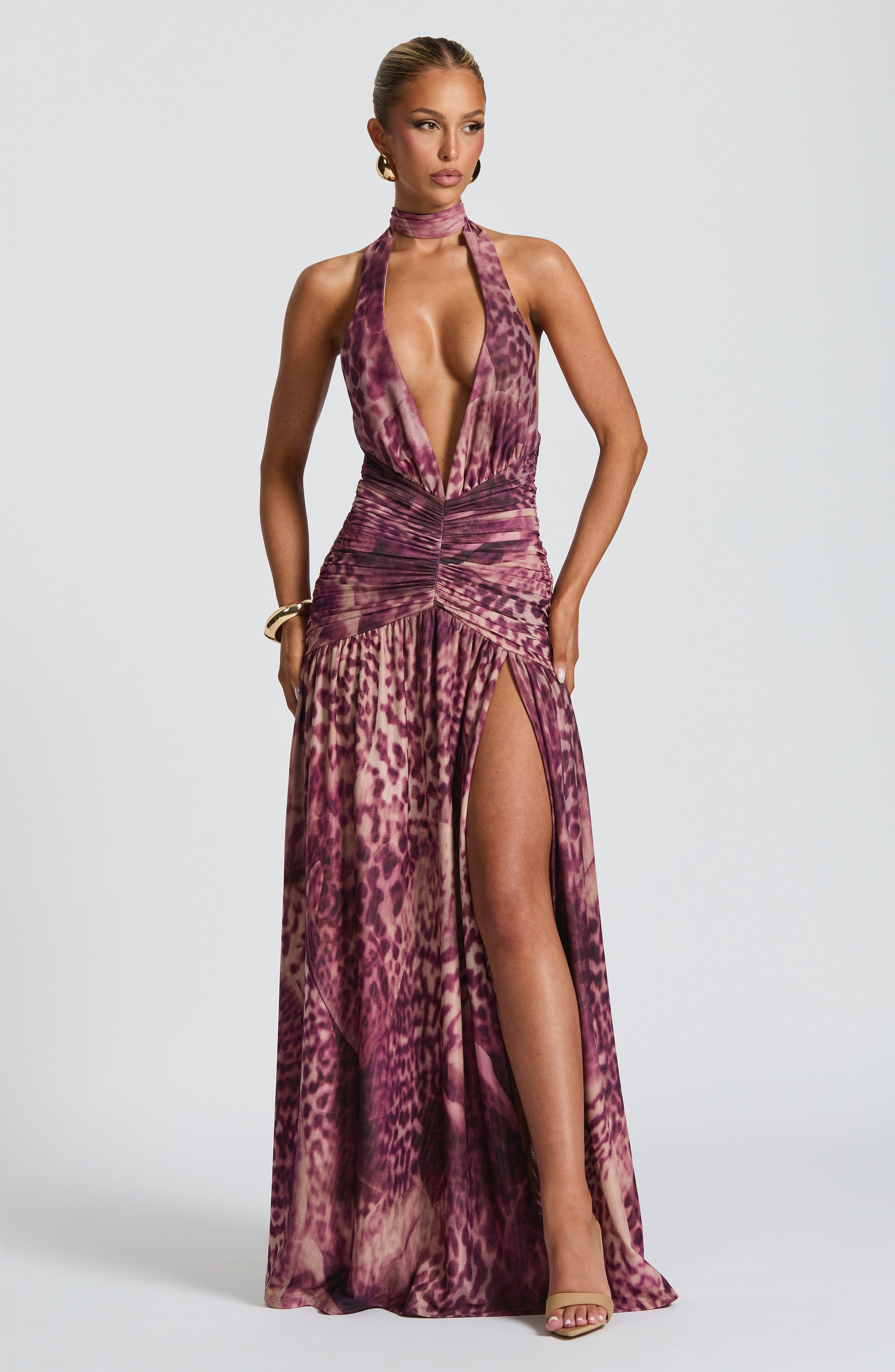 minilena Melania Maxi Dress Magenta Orchid Print