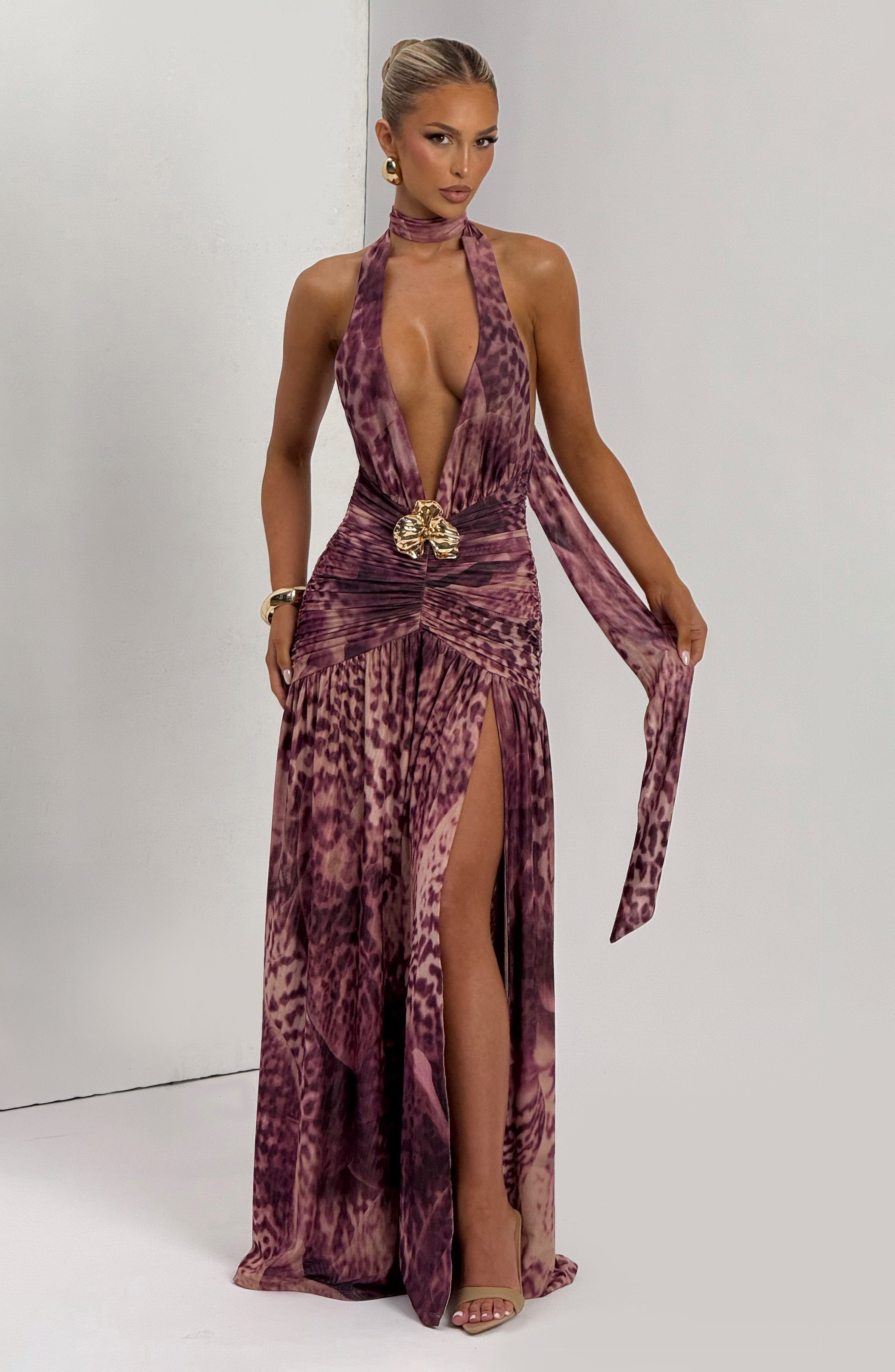 minilena Melania Maxi Dress Magenta Orchid Print
