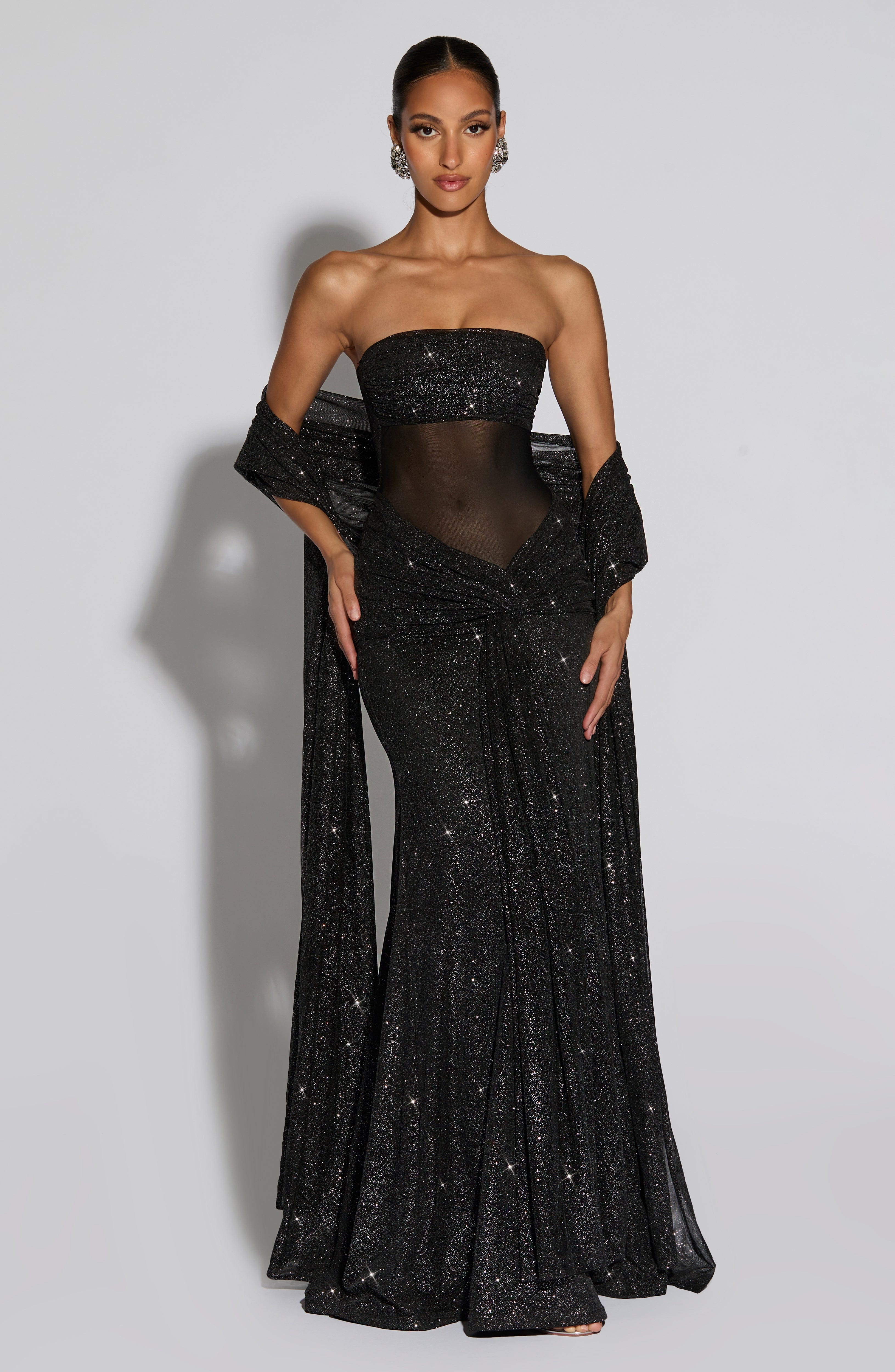 minilena Paula Maxi Dress Black Sparkle
