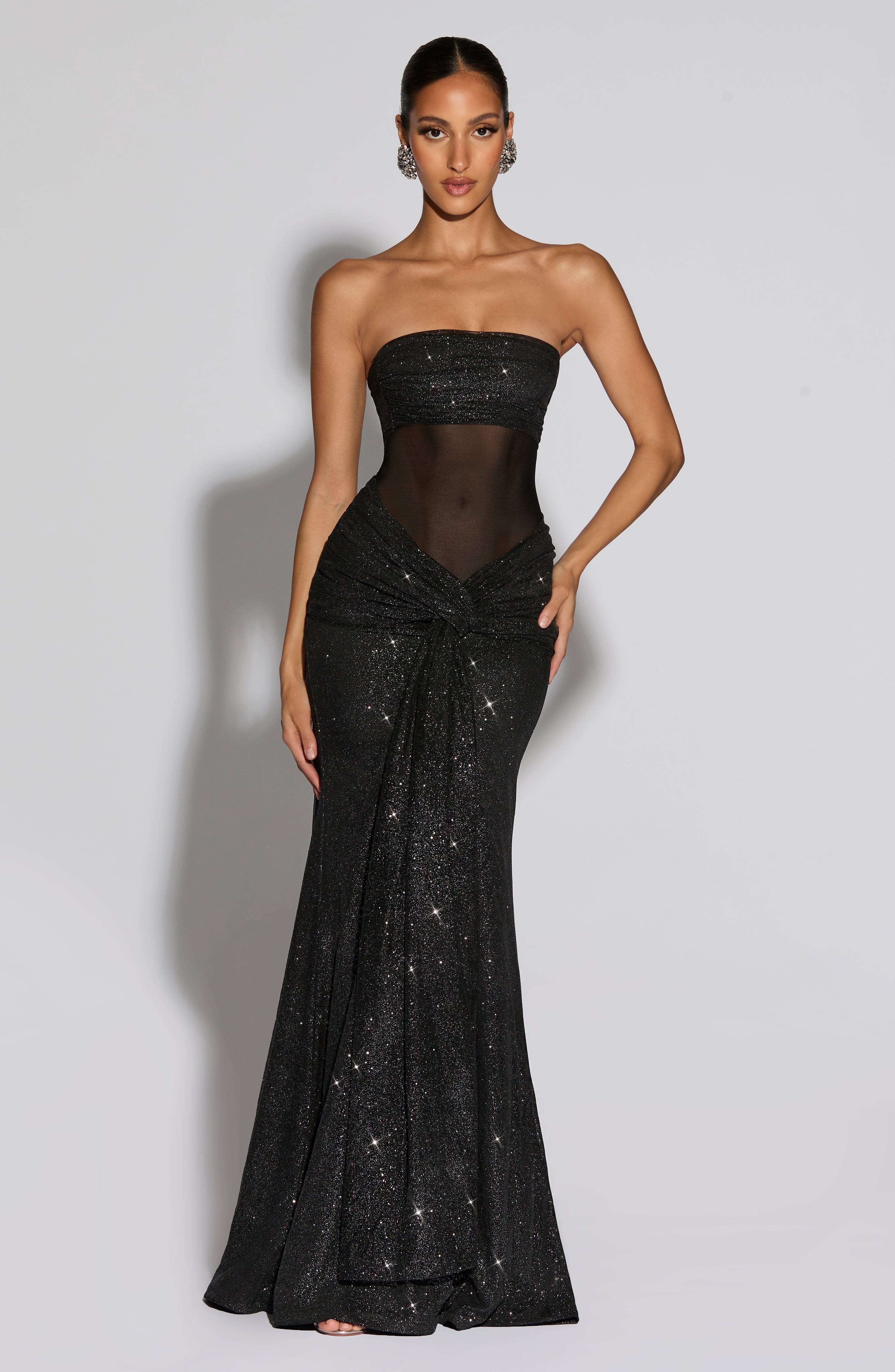 minilena Paula Maxi Dress Black Sparkle
