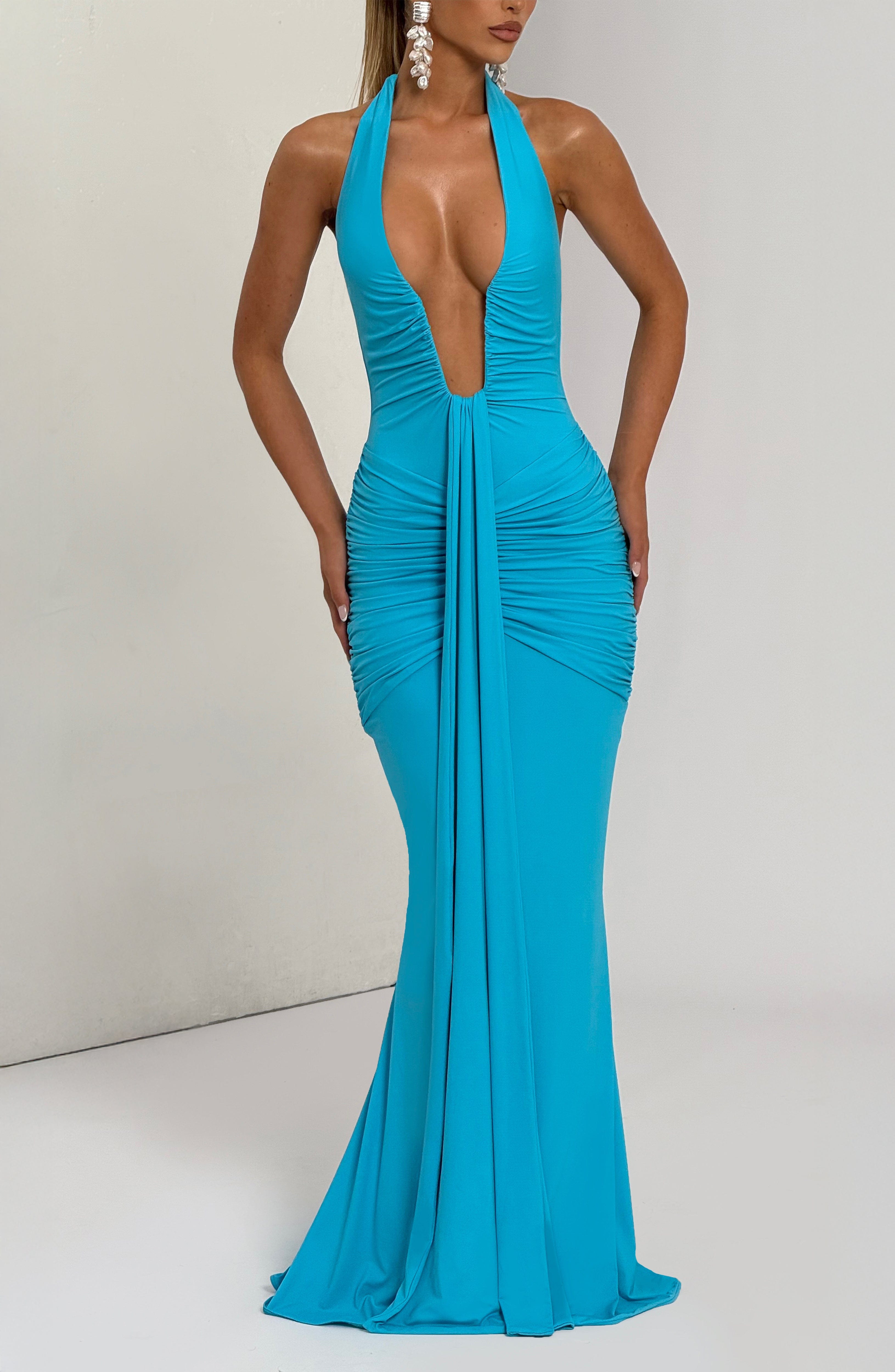 minilena Rosetta Maxi Dress Aqua
