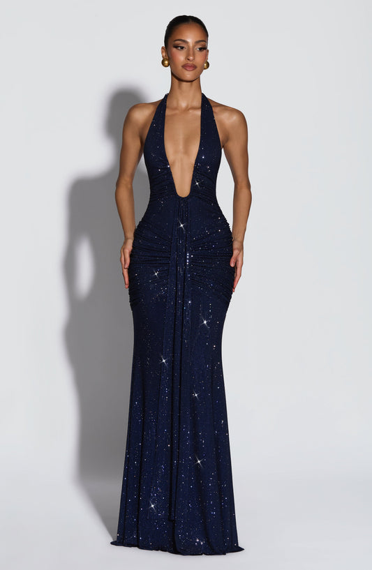 minilena Rosetta Maxi Dress Navy Sparkle