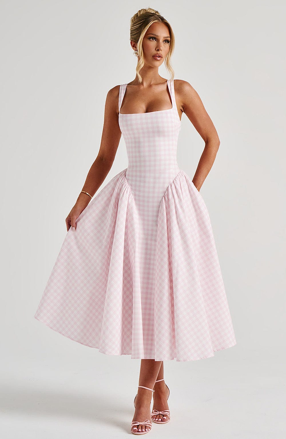 minilena Sherrie Midi Dress Blush Gingham