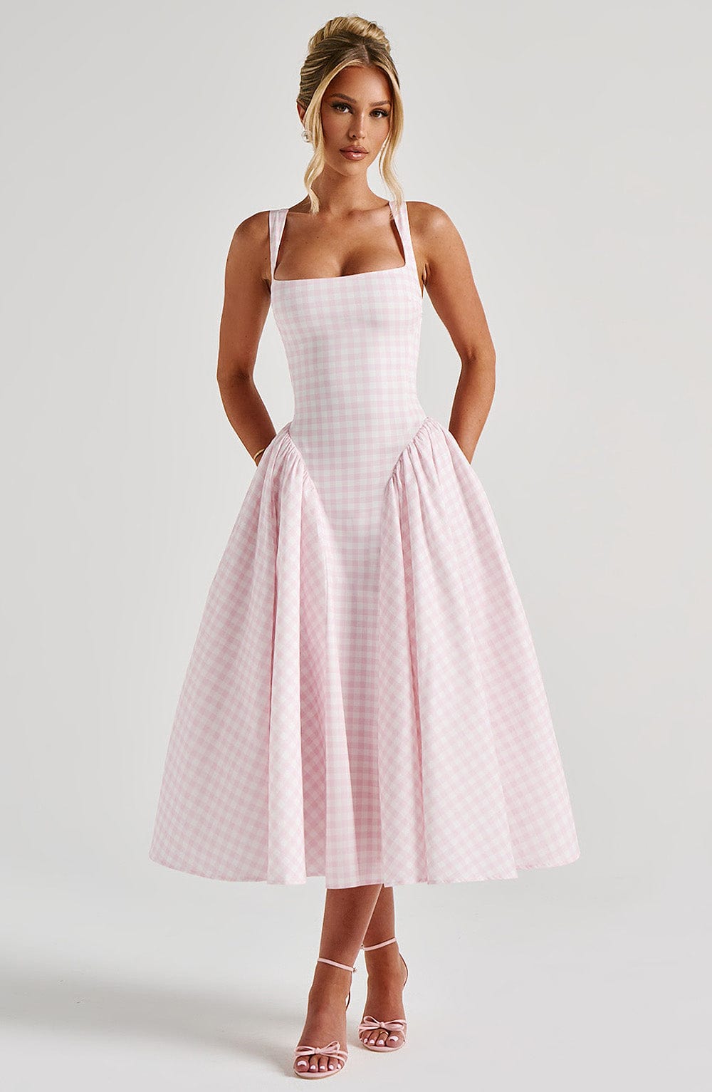 minilena Sherrie Midi Dress Blush Gingham