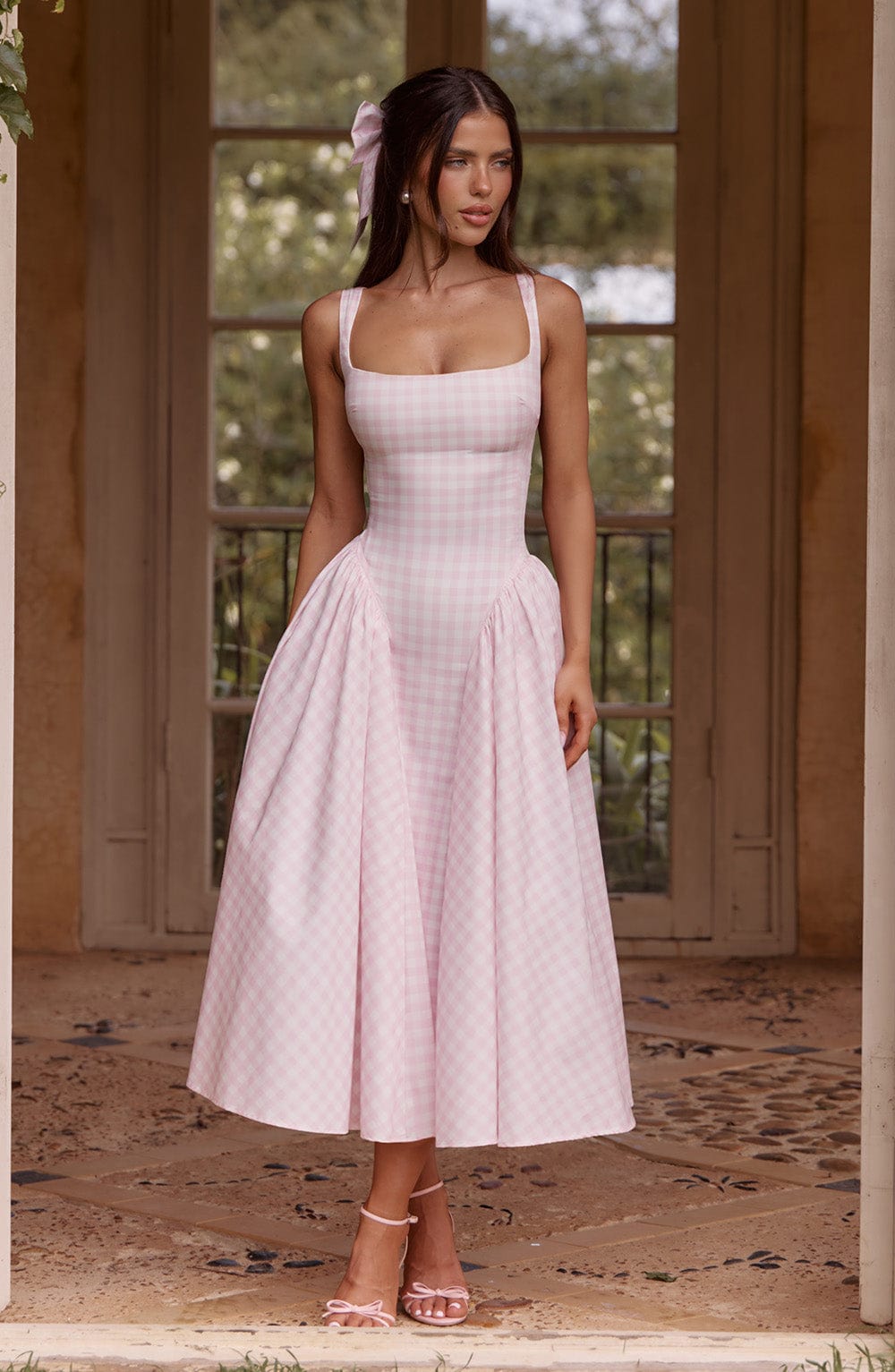 minilena Sherrie Midi Dress Blush Gingham