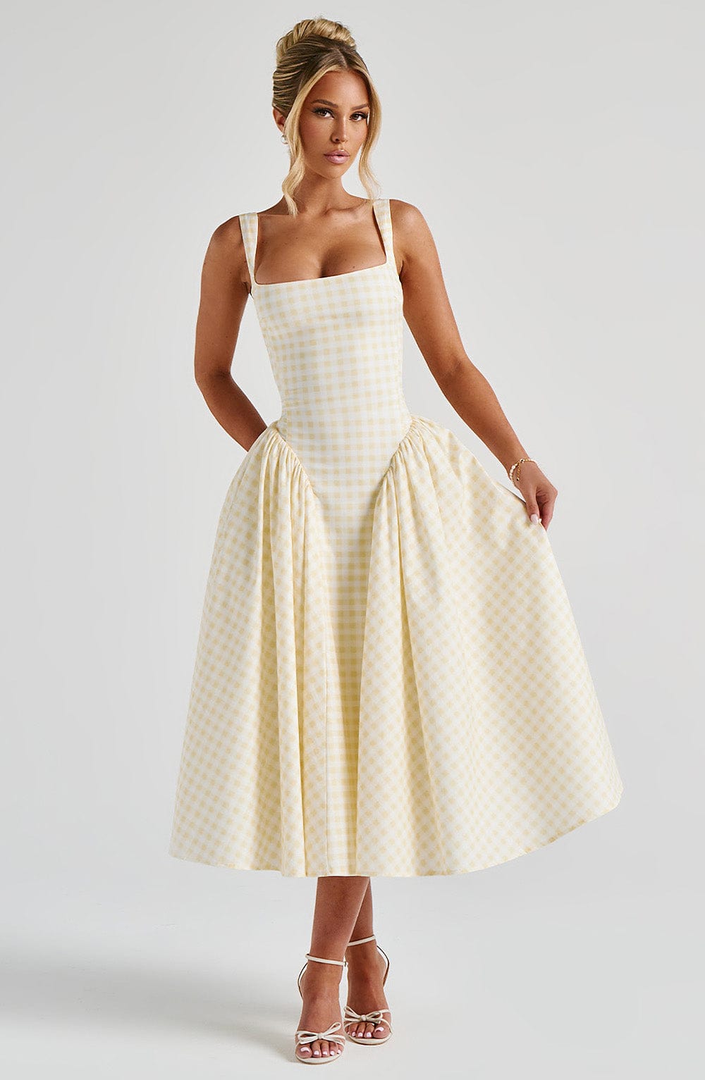 minilena Sherrie Midi Dress Lemon Gingham