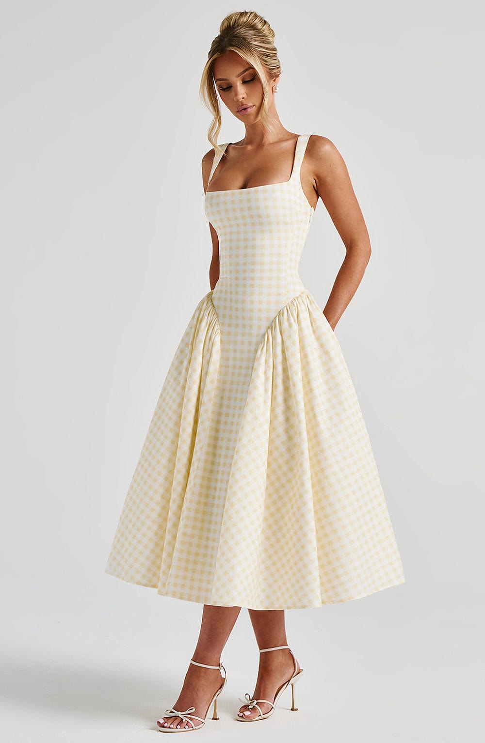 minilena Sherrie Midi Dress Lemon Gingham