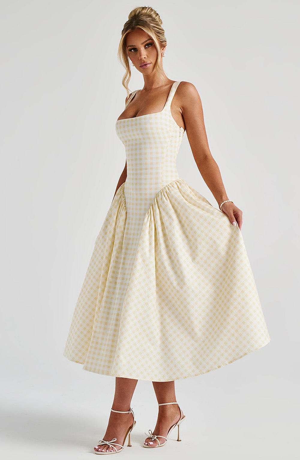 minilena Sherrie Midi Dress Lemon Gingham