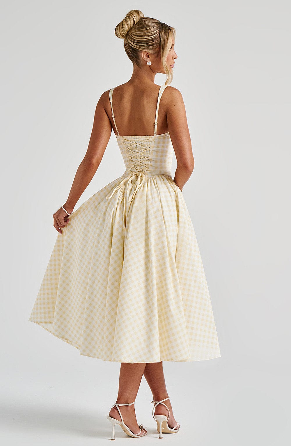 minilena Sherrie Midi Dress Lemon Gingham
