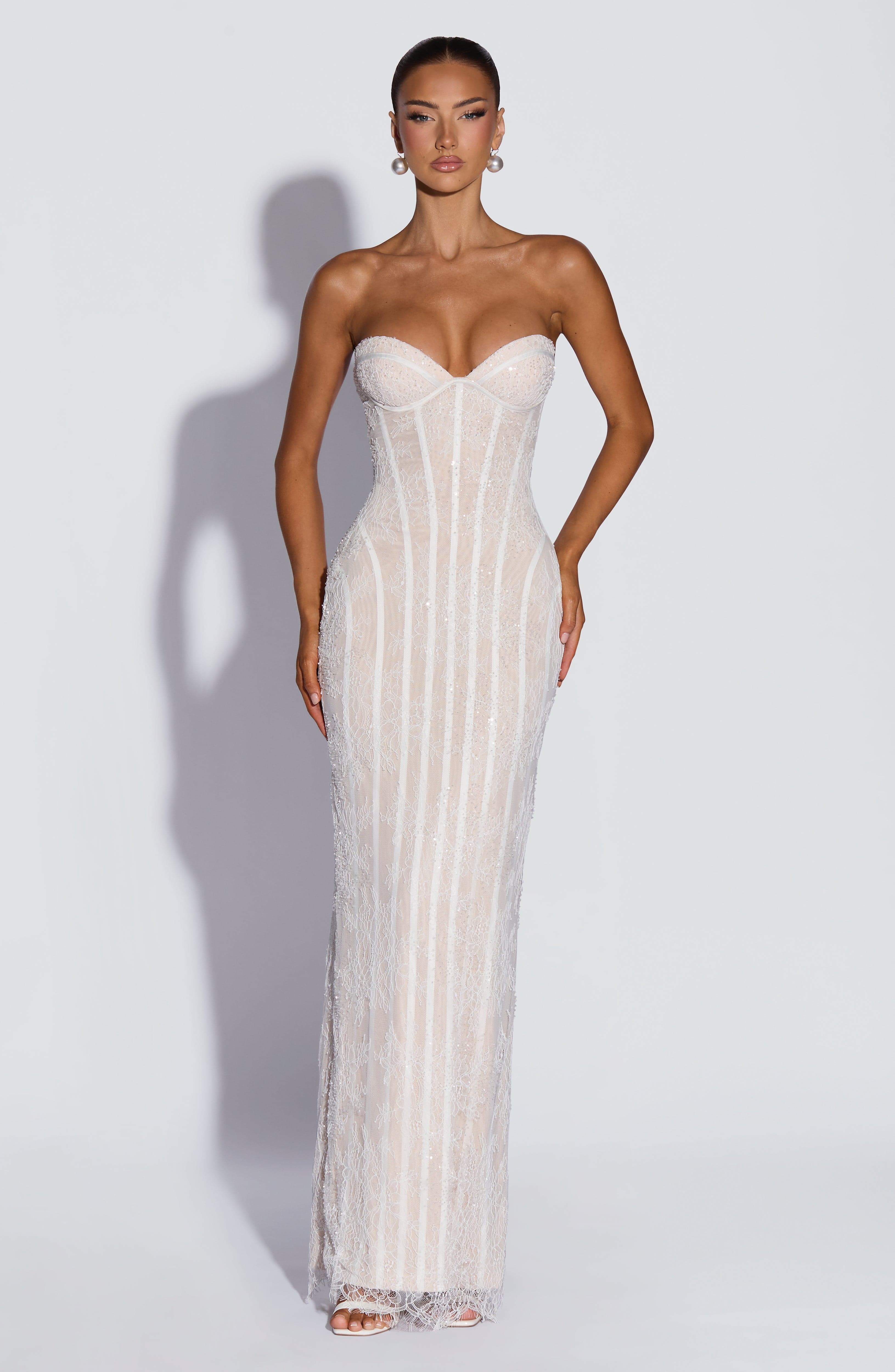 minilena Sian Maxi Dress Ivory Embellishment