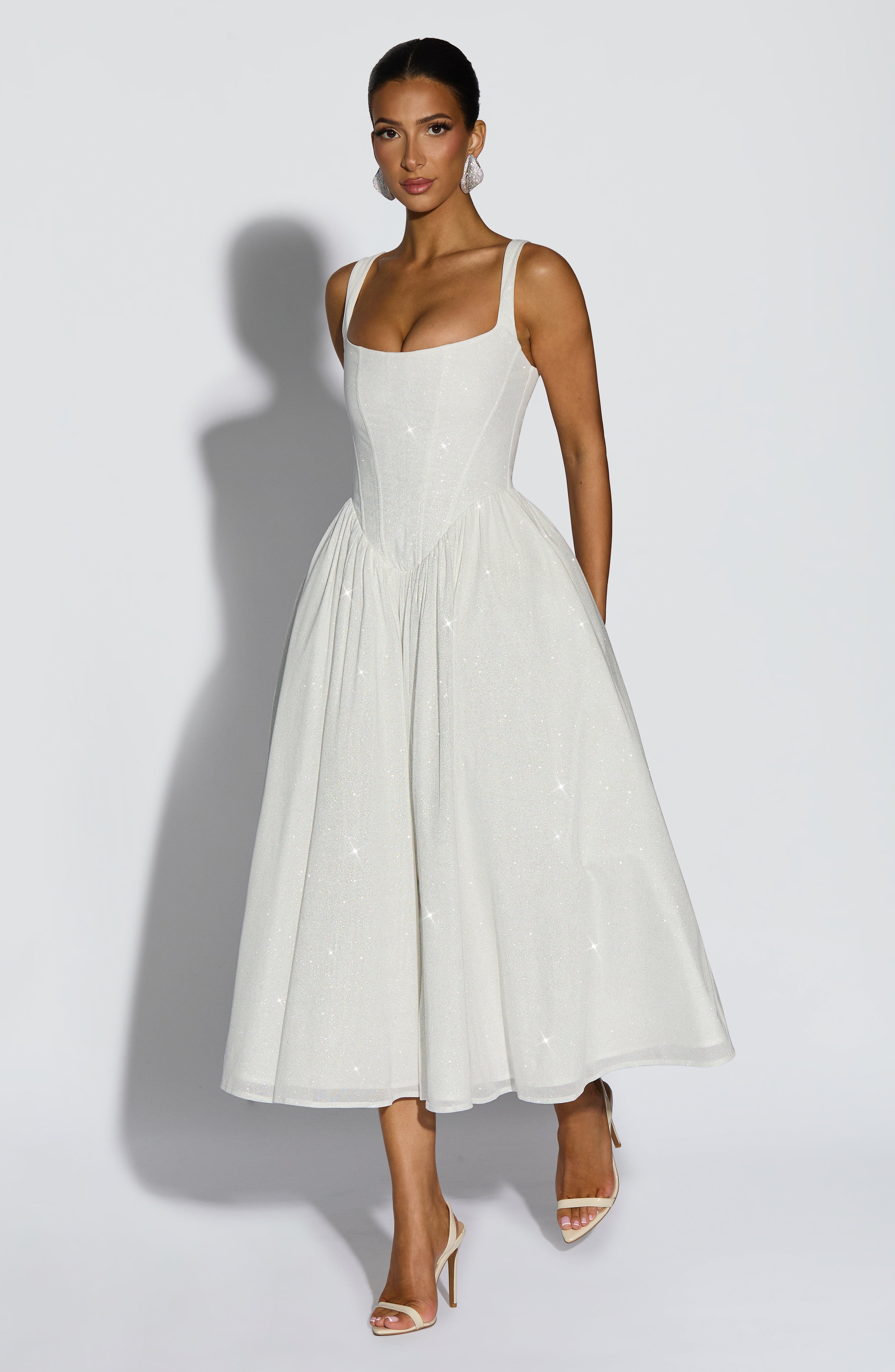 minilena Vivienne Midi Dress Ivory Sparkle